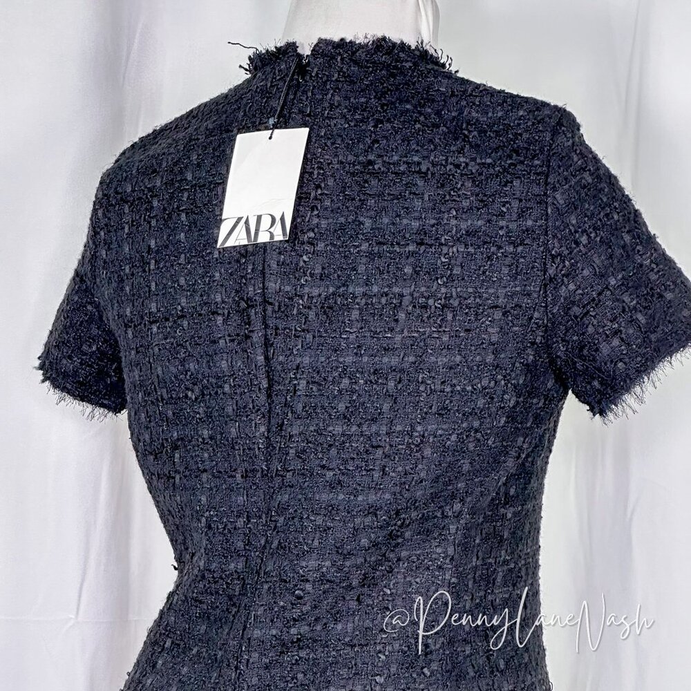 NWT Zara Structured Tweed Frayed Mini Dress Black - Picture 13 of 14